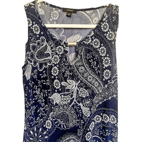 Expresso Blue White Floral Summer 70's Inspired Stretch Maxi Dress Size Large - Picture 2 of 5